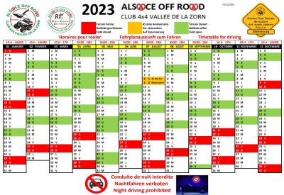 Calendrier ouverture 2023